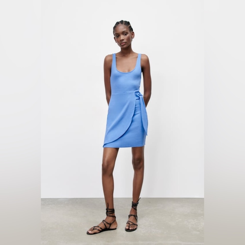 Blue Faux Wrap Mini Dress